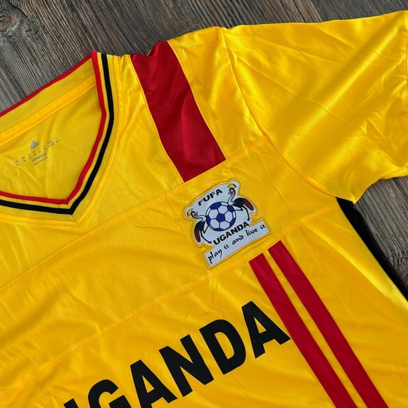 Uganda Cranes Soccer Jersey Youth XL FUFA Adidas Climacool Yellow Red Shirt - Picture 7 of 9